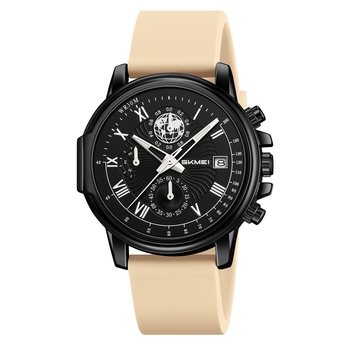 Business casual watch with three dials and six hands, multi-functional waterproof, silicone strap, quartz movement - Image 3