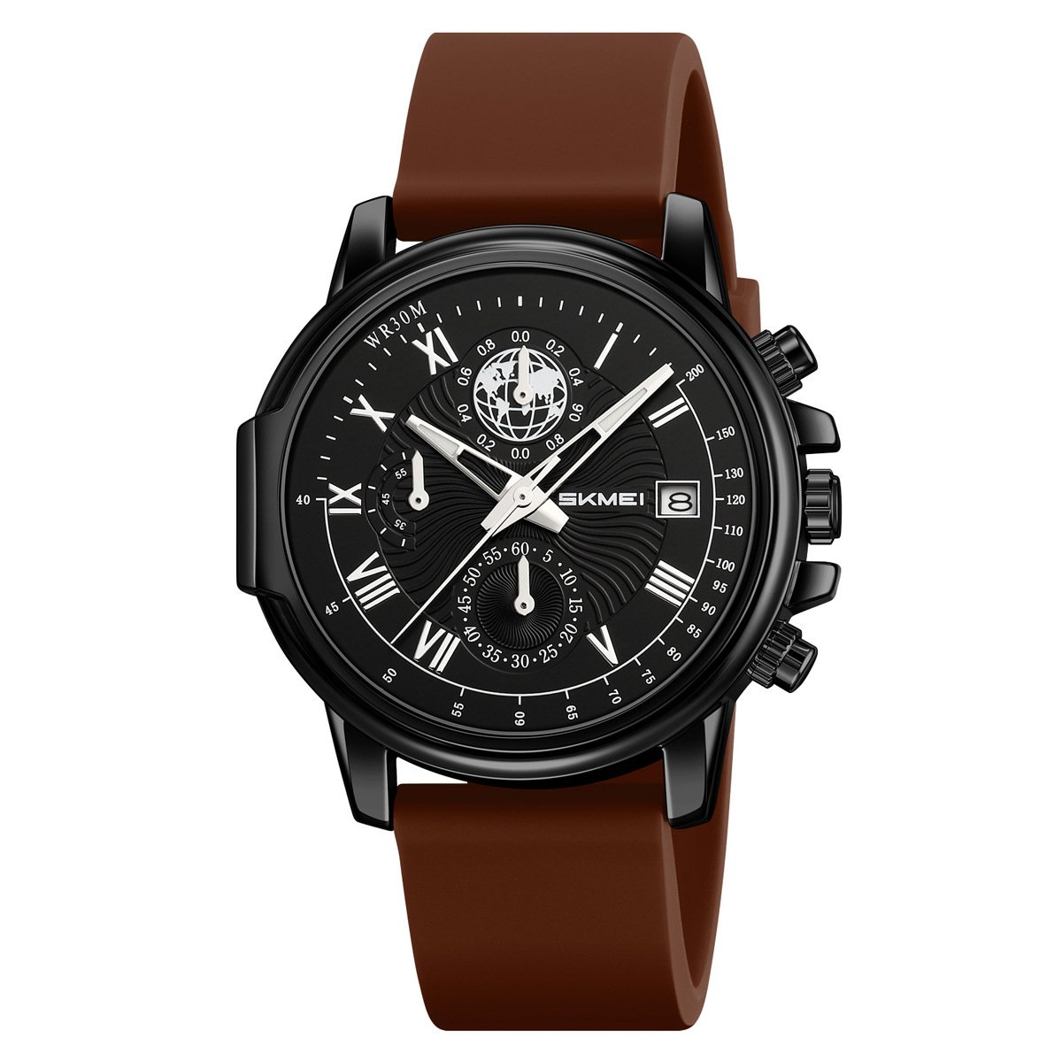 Business casual watch with three dials and six hands, multi-functional waterproof, silicone strap, quartz movement - Image 4