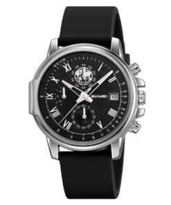 Business casual watch with three dials and six hands, multi-functional waterproof, silicone strap, quartz movement