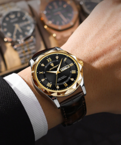 Alternative view of Swiss Brand New Men’s Leather Strap Watch – Luxury Fashion Quartz Timepiece