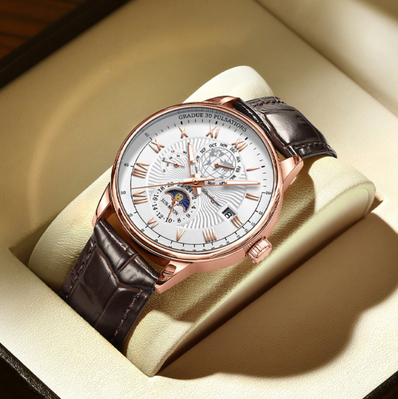 Swiss Business Men’s Leather Strap Quartz Watch