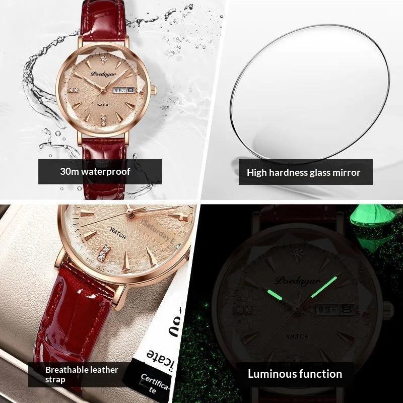 Waterproof Luminous Women’s Quartz Watch – Korean Style, Dual Calendar, Student Favorite - Image 3